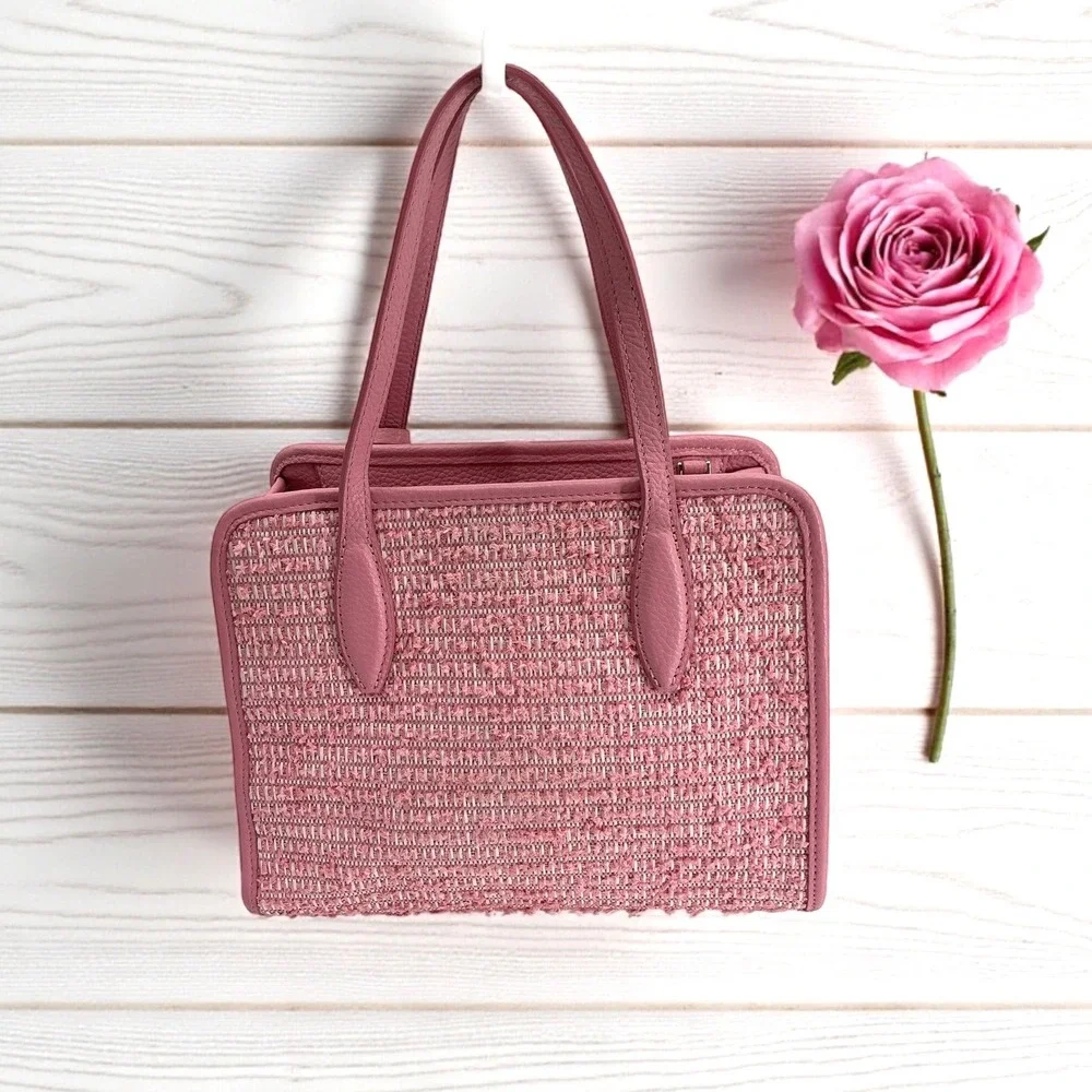 Kate Spade New York Pink Woven Leather Tassel‎ Satchel Handbag Purse